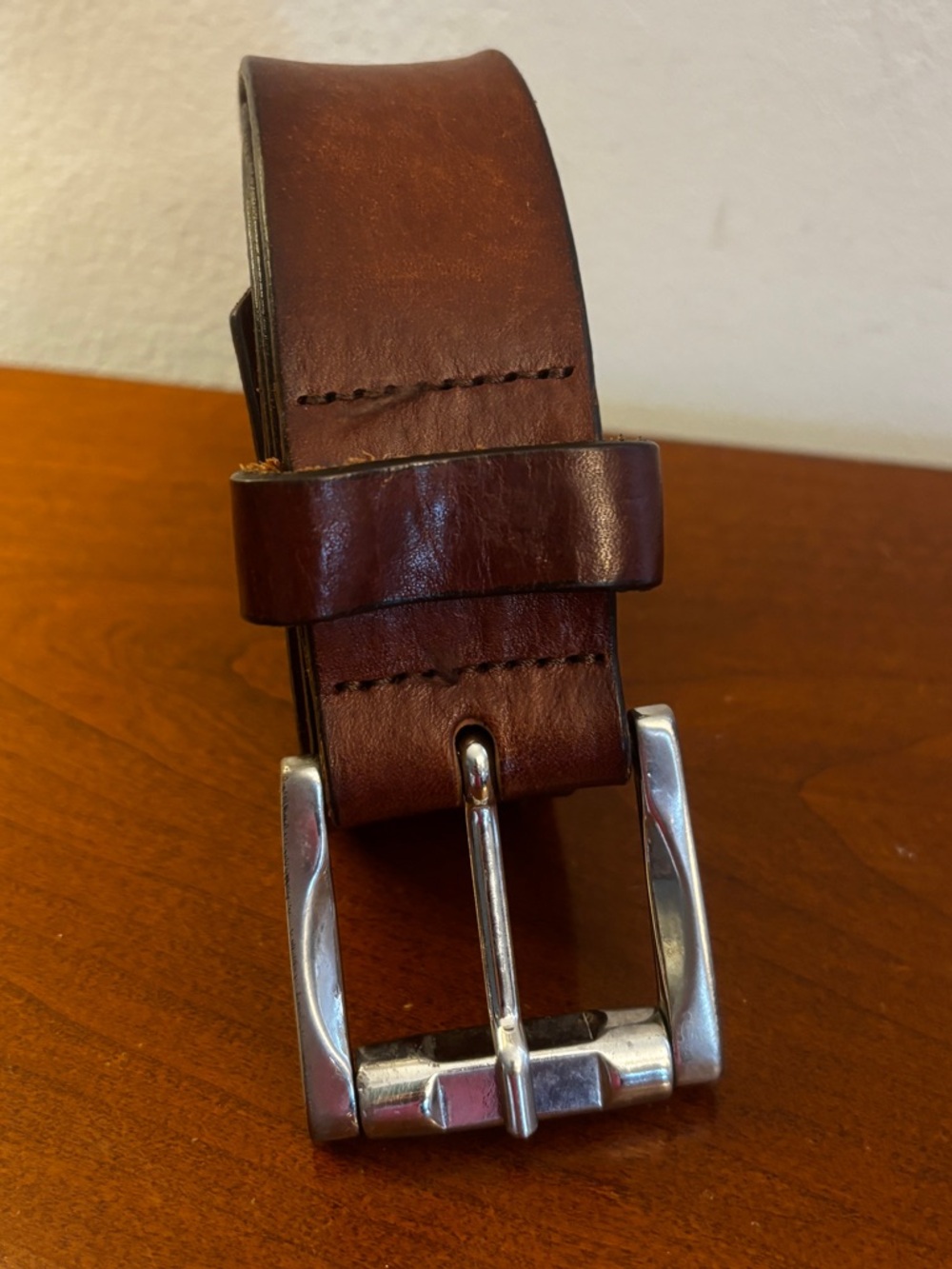 Milos Brown Genuine Leather Belt Size 40 Made in Italy Silver Buckle
